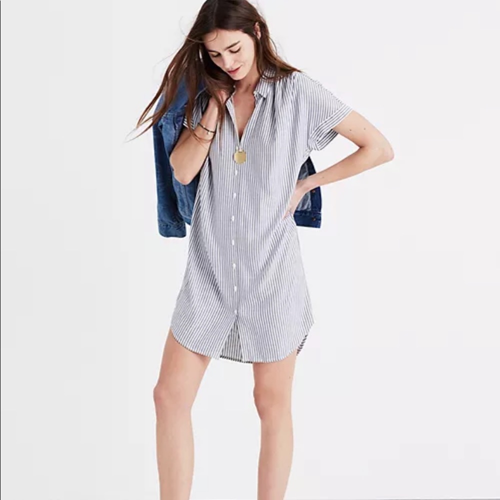 Madewell Blue Stripe Button Up Dress